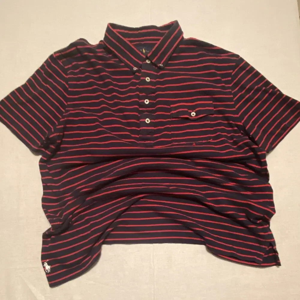 Polo by Ralph Lauren Navy/Red Striped Cotton Knit Custom Fit Polo Shirt Men’s XL